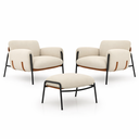 Ver imagem 3 de Kit 2 Poltrona Cadeira Sala Recepção + Puf Serrana Zahav: Off White Detalhe em Marrom