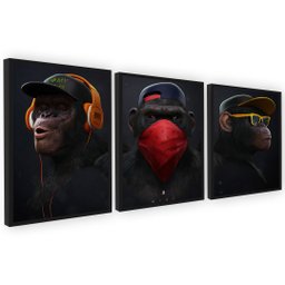 Kit 3 Quadros Decoração Quarto Moderno Gang Macacos Sábios - 1