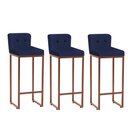 Ver imagem 1 de Kit 03 Banqueta Alta Com Encosto Lucca Industrial Cozinha Balcão Ferro Bronze Botão Suede Azul