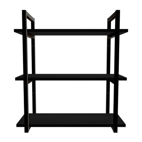Kit de Prateleiras com Suporte em Aço Estilo Industrial Kit Prat Ind 3p:preto