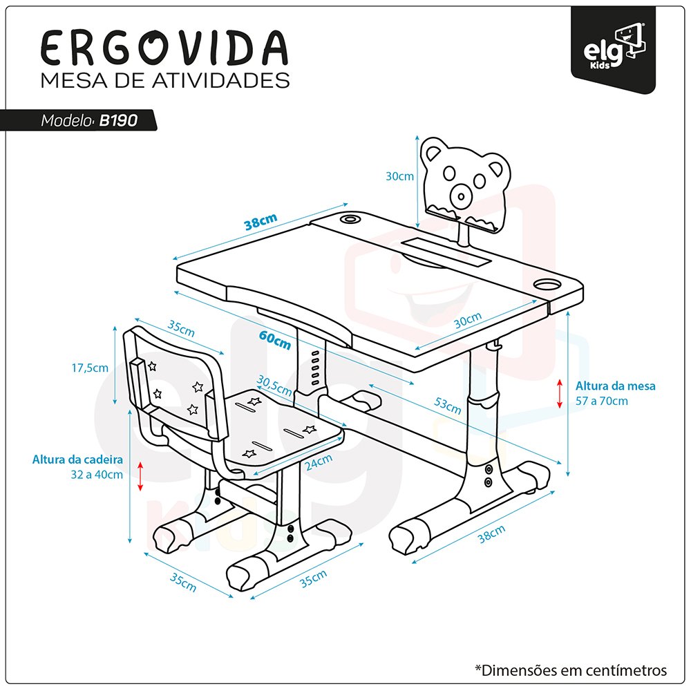 Mesa e Cadeira Infantil Estudo e Desenho Azul B190be - Elg - 3