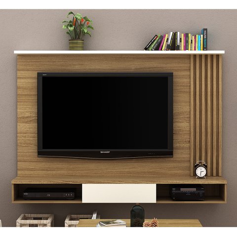 Painel de Tv Até 65 Polegadas Multimóveis C/ Nichos e Gaveta: Natural com Off White