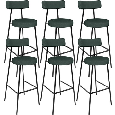 Kit 06 Banquetas Altas Cozinha Bar Sala De Jantar Em Aço Milão L02 Linho Verde Musgo - Lyam Decor
