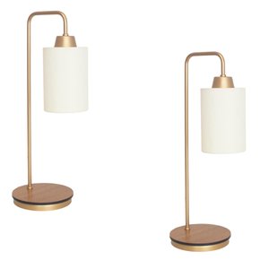 Kit2 Abajur Retro Dourado Canopla Louro Freijo C/ Cúpula Cru