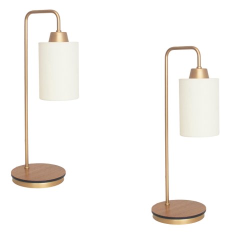 Kit2 Abajur Retro Dourado Canopla Louro Freijo C/ Cúpula Cru