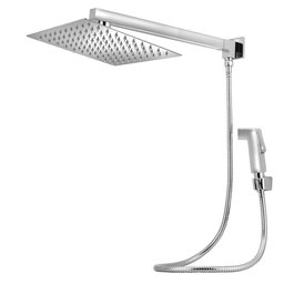 Ducha Chuveiro Quadrado 20x20 Slim Inox Completo C/Desviador - 1 Ducha Chuveiro Quadrado 20x20 Slim Inox Completo C/Desviador - 1