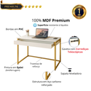 Ver imagem 3 de Mesa Escrivaninha com Gaveta Estilo Industrial Moderna 100% Mdf e Aço:branco com Dourado
