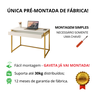 Mesa Escrivaninha com Gaveta Estilo Industrial Moderna 100% Mdf e Aço:branco com Dourado - 2