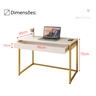 Mesa Escrivaninha com Gaveta Estilo Industrial Moderna 100% Mdf e Aço:branco com Dourado - 4