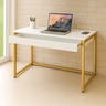 Mesa Escrivaninha com Gaveta Estilo Industrial Moderna 100% Mdf e Aço:branco com Dourado - 1