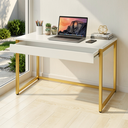 Ver imagem 1 de Mesa Escrivaninha com Gaveta Estilo Industrial Moderna 100% Mdf e Aço:branco com Dourado
