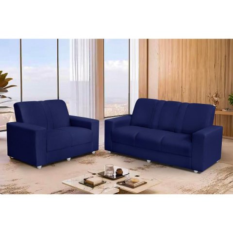 Conjunto Sofá 1,74 X 1,24m 3 e 2 Lugares Suede Roma Azul