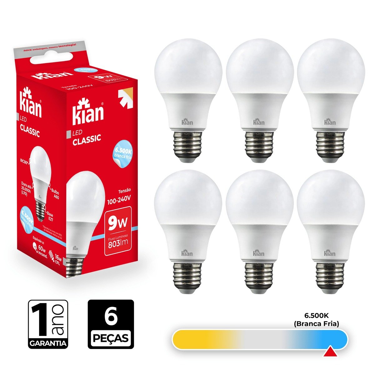 Lâmpada Led Bulbo Kian 9w 6500k Branca Fria 6 Peças - 2