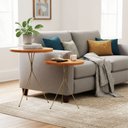 Ver imagem 6 de Kit Mesinhas Laterais Redondas Pé Palito Industrial Metal Madeira Apoio Sofá Mesa de Canto Tripé