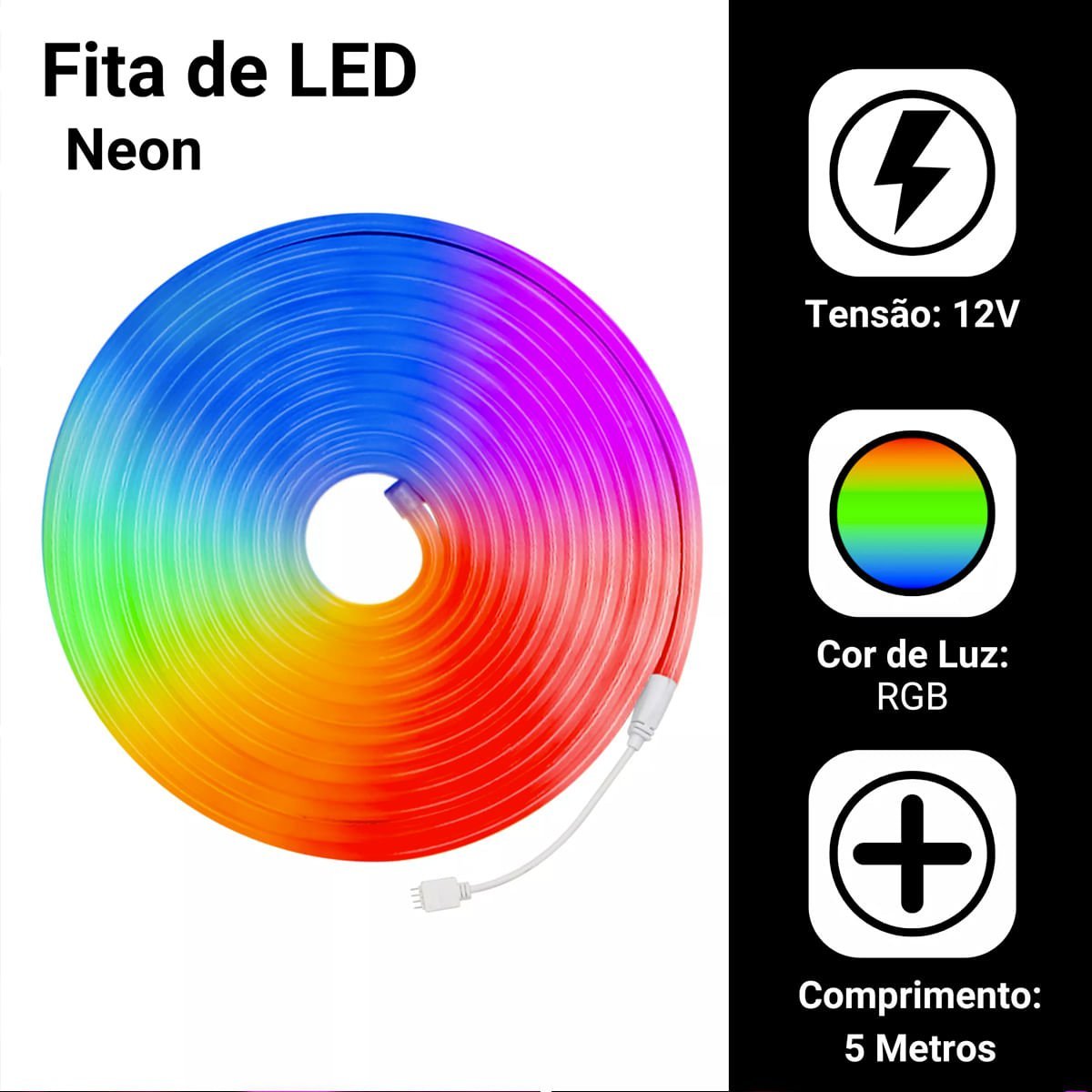 Mangueira Fita Led RGB Neon 12V 5M Flexível + Fonte 5A RGB - 6