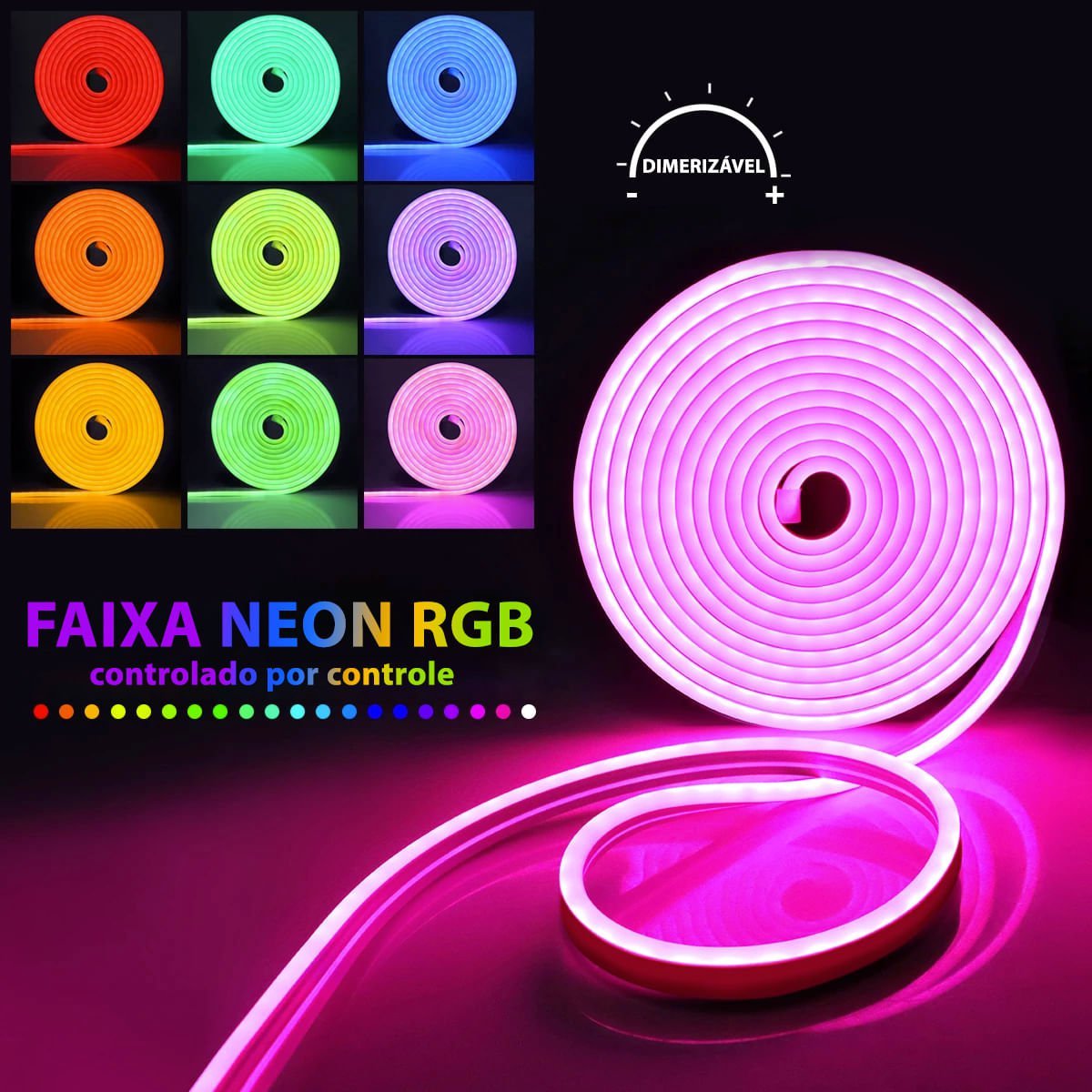 Mangueira Fita Led RGB Neon 12V 5M Flexível + Fonte 5A RGB - 2