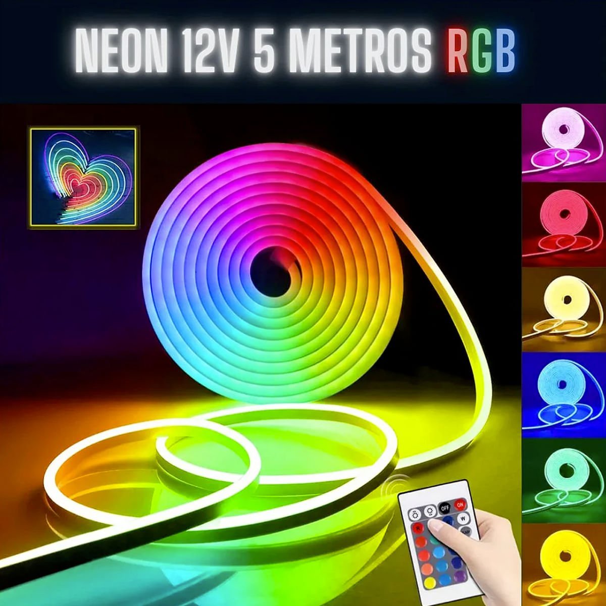 Mangueira Fita Led RGB Neon 12V 5M Flexível + Fonte 5A RGB - 3