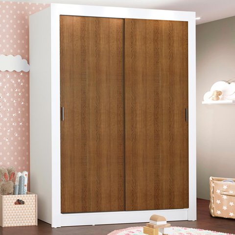 Guarda-Roupa Infantil Madesa Bento 2 Portas de Correr 2 Gavetas Branco/Rustic Cor:Branco/Rustic