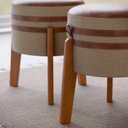 Ver imagem 4 de Kit 2 Puff Banqueta Sala Redondo Pés em Madeira -pix- Bege