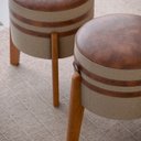 Ver imagem 2 de Kit 2 Puff Banqueta Sala Redondo Pés em Madeira -pix- Bege