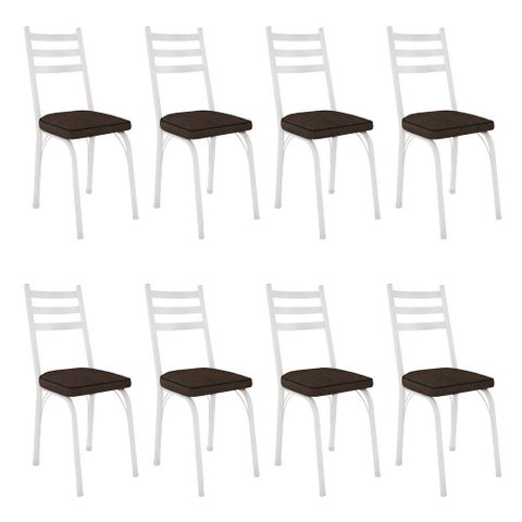Kit 8 Cadeiras de Cozinha Luisiana Estampado Imbuia Pés de Ferro Branco