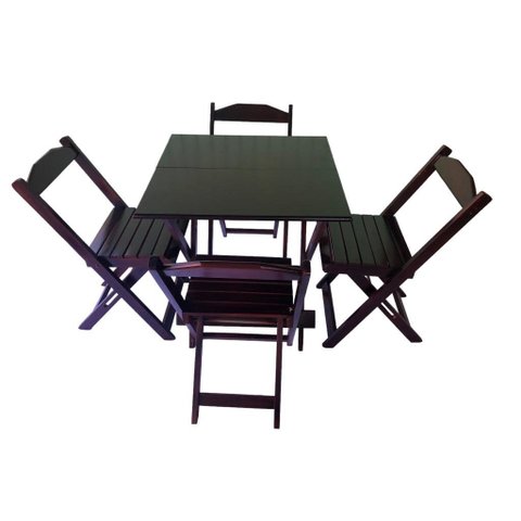 Conjunto de Mesa Dobrável de Madeira 70x70cm com 4 Cadeiras Imbuia Negro