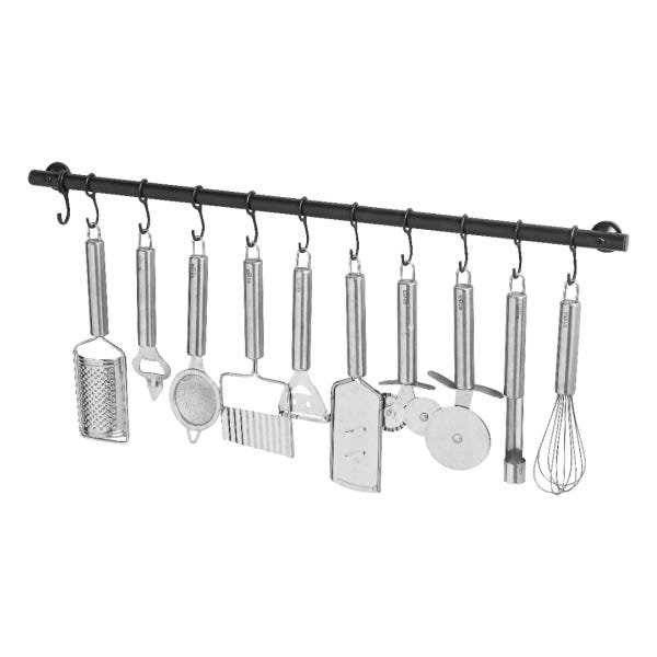 Suporte de Cozinha Porta Talheres 80cm com 15 Ganchos Preto