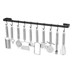 Porta Utensílios E Talheres De Parede 80cm 15 Ganchos Preto - 1