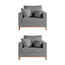 Ver imagem 1 de Kit 2 Poltronas Beny Amamentação com 2 Almofadas Base em Madeira Maciça Tecido Linho Cinza