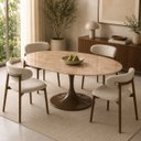 Ver imagem 4 de Mesa de Jantar Saarinen Oval 244x137 cm Tampo Mármore Travertino Base Laca Marrom Cacau