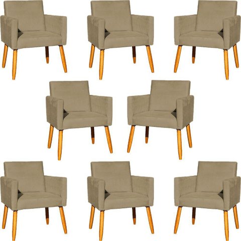 Kit 8 Poltronas Nina para Recepção Suede Cores Pé Palito 30cm Castanho - Suede