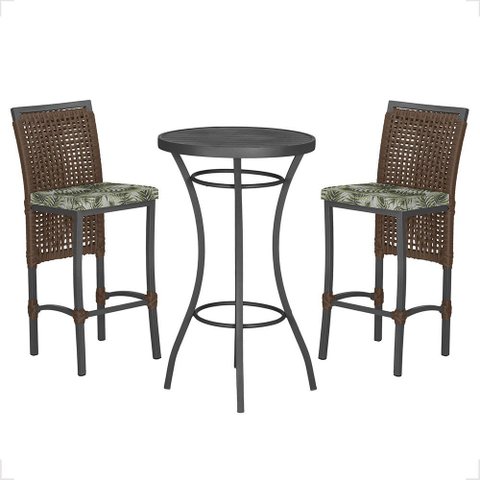 Mesa Bistrô e 2 Banquetas Roma Preta Corda Náutica Estofado 5 Trama Original