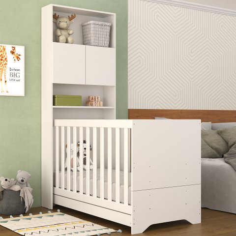 Quarto Bebê com Berço 3x1 Nina Multimóveis Branco