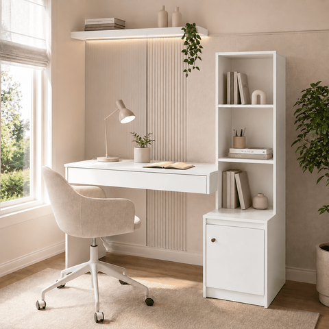 Escrivaninha com 3 Prateleiras 1 Gaveta 1 Porta Ágata Home Office - Branco