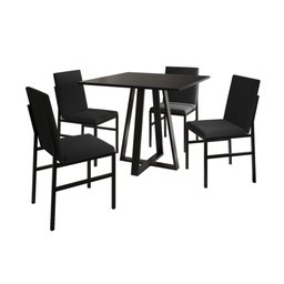 Conjunto de Jantar Mesa Mônaco 90cm Tampo Preto com 4 Cadeiras Estofadas Pretas - 2