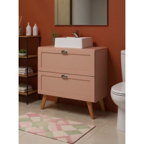 Gabinete para Banheiro com Tampo e Cuba 80cm Retro MDF Rosa Milano - On Móveis