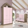 Jogo de Quarto Infantil Guarda Roupa Casinha e Berço Bala de Menta Rústico/Rosa Chá - Móveis Henn - 2