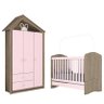 Jogo de Quarto Infantil Guarda Roupa Casinha e Berço Bala de Menta Rústico/Rosa Chá - Móveis Henn - 1
