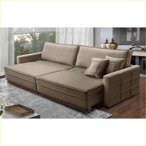 Sofá Cama Retrátil e Reclinável 2,30m com Molas Karina Veludo Cappuccino Rover & Beato