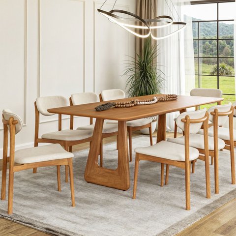 Mesa Panamera 8 Lugares de Madeira Eucalipto Nobre com Tampo Laminado Cinamomo-champagne