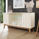 Ver imagem 1 de Balcão Buffet Bali 4 Portas Ripado com Vidro Off White/nature - Henn
