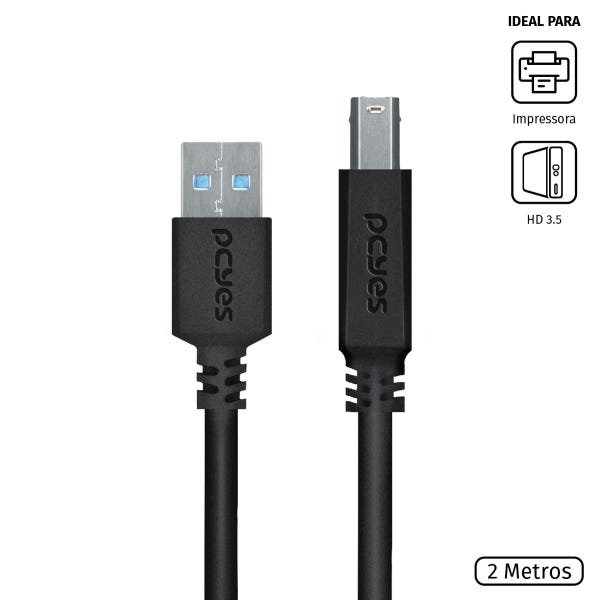 CABO PARA IMPRESSORA E HD EXTERNO USB A 3.0 MACHO PARA USB B 3.0 MACHO 28AWG PURO COBRE 2 METROS - P - 1