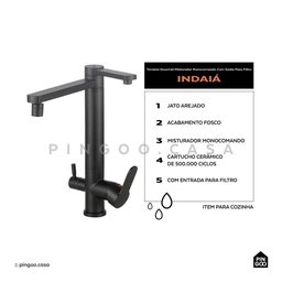 Torneira para Cozinha Gourmet Misturador Monocomando com Saída para Filtro Indaiá Pingoo.casa - - 2