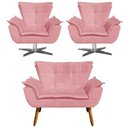 Ver imagem 1 de Kit Namoradeira e 2 Poltronas Giratórias Cromada Opla Suede Rose - Ibiza