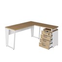 Ver imagem 4 de Mesa L 150cm Pé Metal Gaveteiro 4 Gavetas e Chave F5 Office Cor:macadâmia com Branco