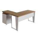 Ver imagem 5 de Mesa L 150cm Pé Metal Gaveteiro 4 Gavetas e Chave F5 Office Cor:macadâmia com Branco