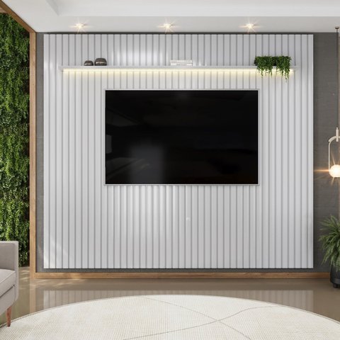 Painel Ripado para TV até 75 Polegadas com LED MDF 275CMX240CM LED Trento