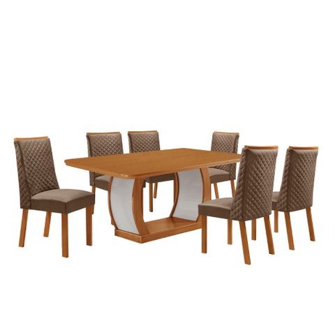 Mesa de Jantar Milena Yasmin 180 cm Tampo MDF Canto Copo Laminado com 6 Cadeiras Moderna Mobília