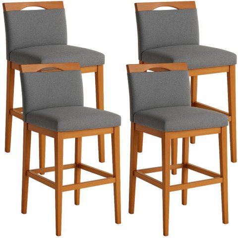 Kit 4 Banquetas Alta Cozinha Gourmet Conforto Linho