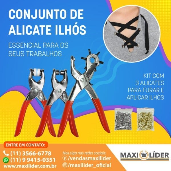 Kit De Alicates Conjunto Ideal Para Furar E Aplicar Ilhós - 1
